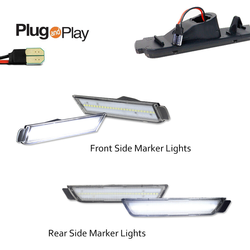 4-piece transparent lens white LED F+R bumper side marker lights for Chevrolet Camaro 10-15