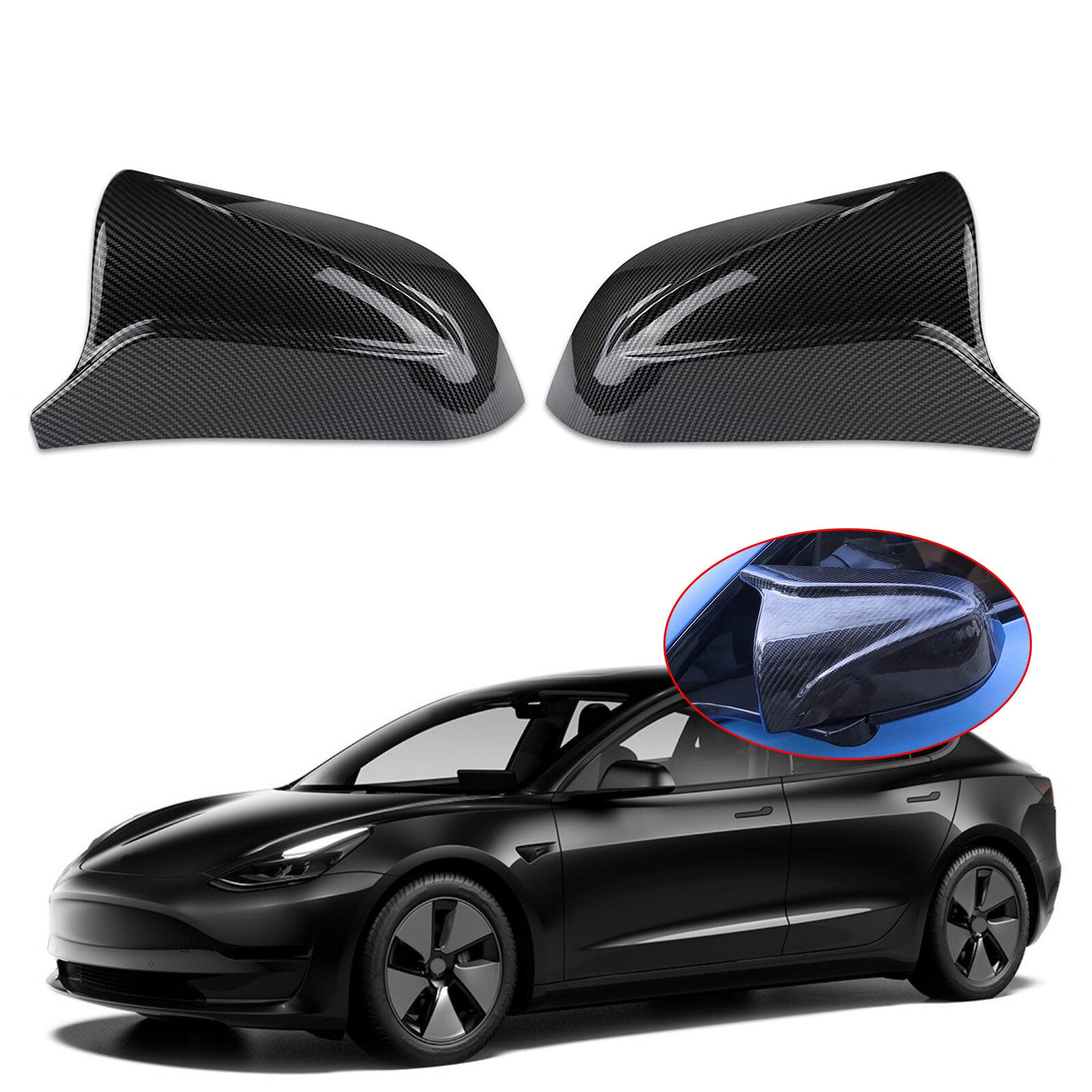Carbon fiber rearview mirror covers are suitable for 2017-2020 for Tesla Model 3.
