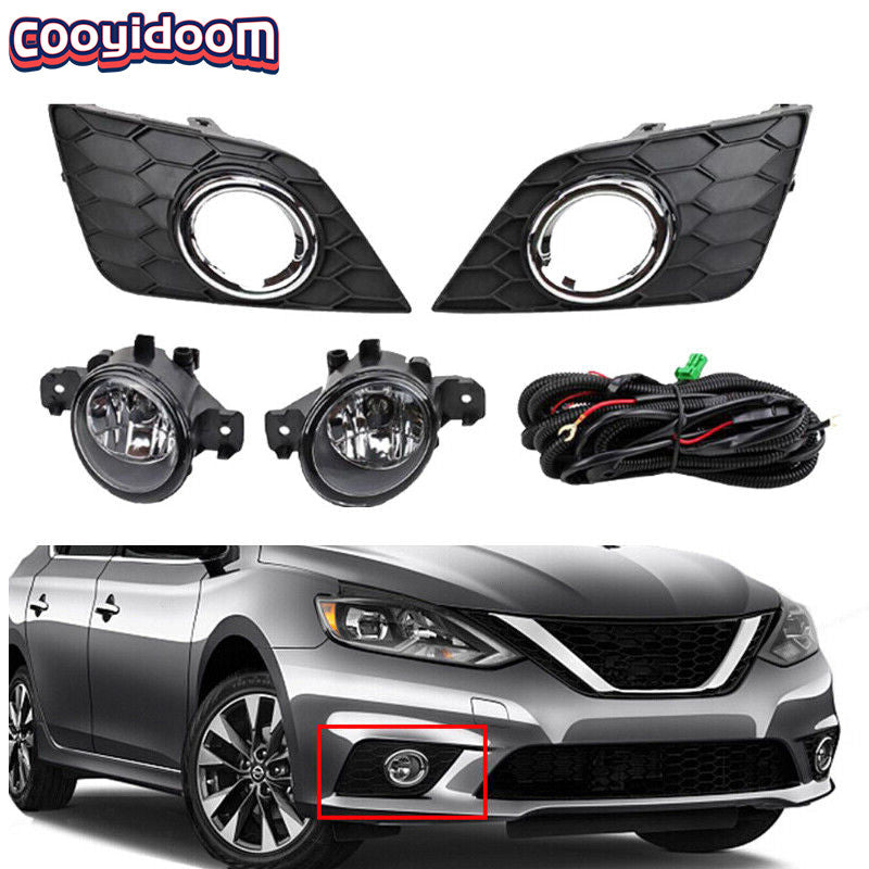 Fog Lights Left and Right Lamp Chrome Bezel for Nissan Sentra 2016-2019
