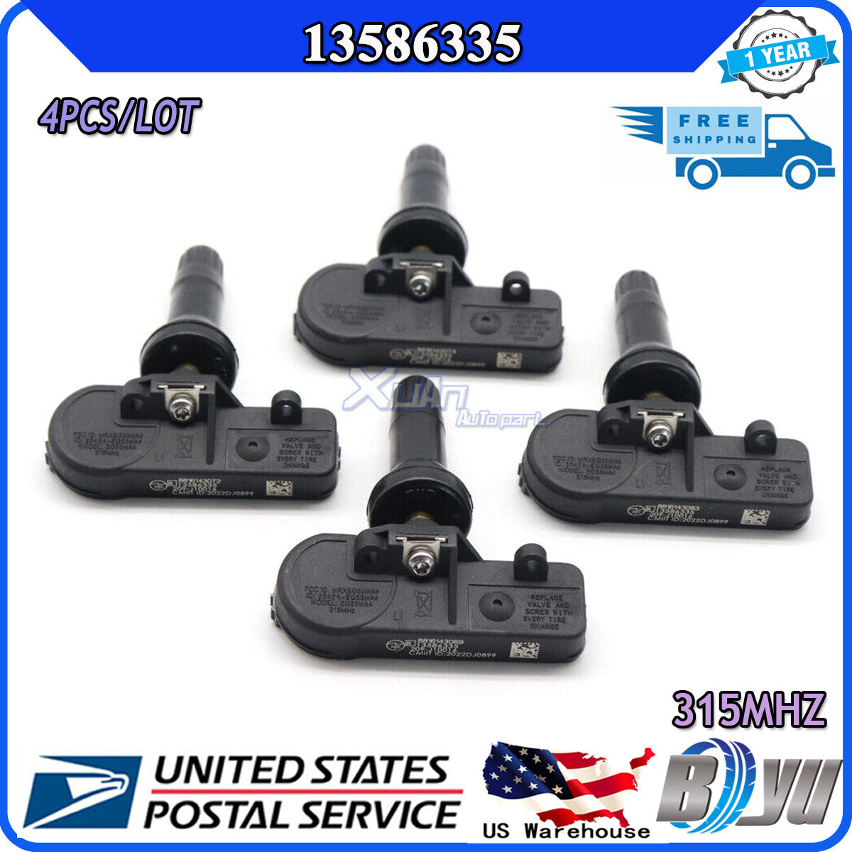 4-piece TPMS (Tire Pressure Monitoring System) sensor kit, new, suitable for Chevrolet for GMC . 13586335