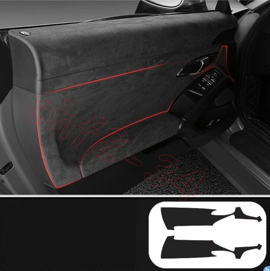 for Porsche 718 Cayman BlackRed Suede Inner Door Panel Armrest Cover