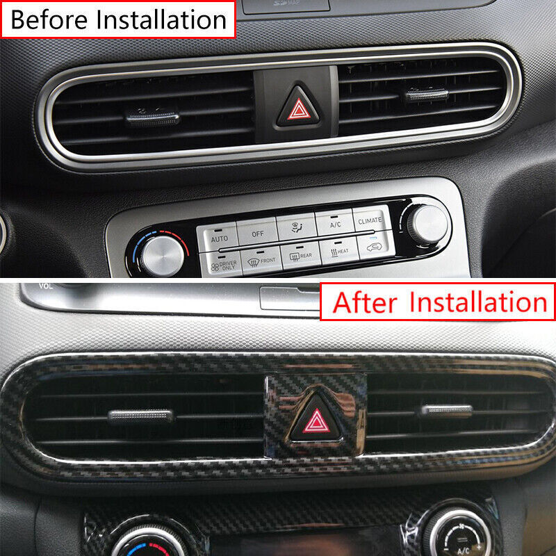 for Hyundai Kona 2018-2022 Carbon ABS Central Console Air Outlet Vent Frame Trim