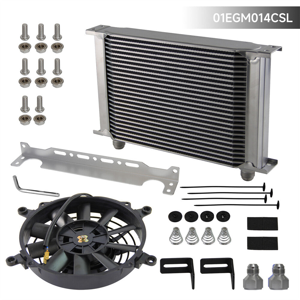 Universal 25 Row AN10 Engine Oil Cooler w/AN10-AN8 Fittings + 7 Electric Fan SL