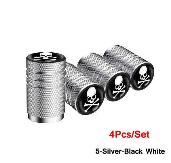 4-piece car tire valve cover rod air dust cover silver black skull for Mercedes-Benz