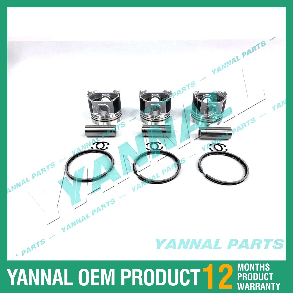 3-Piece Piston Pack with Piston Rings + 0.5mm Fits Yanmar 3TNE74 (Flat Bottom) (Extra Large Size)
