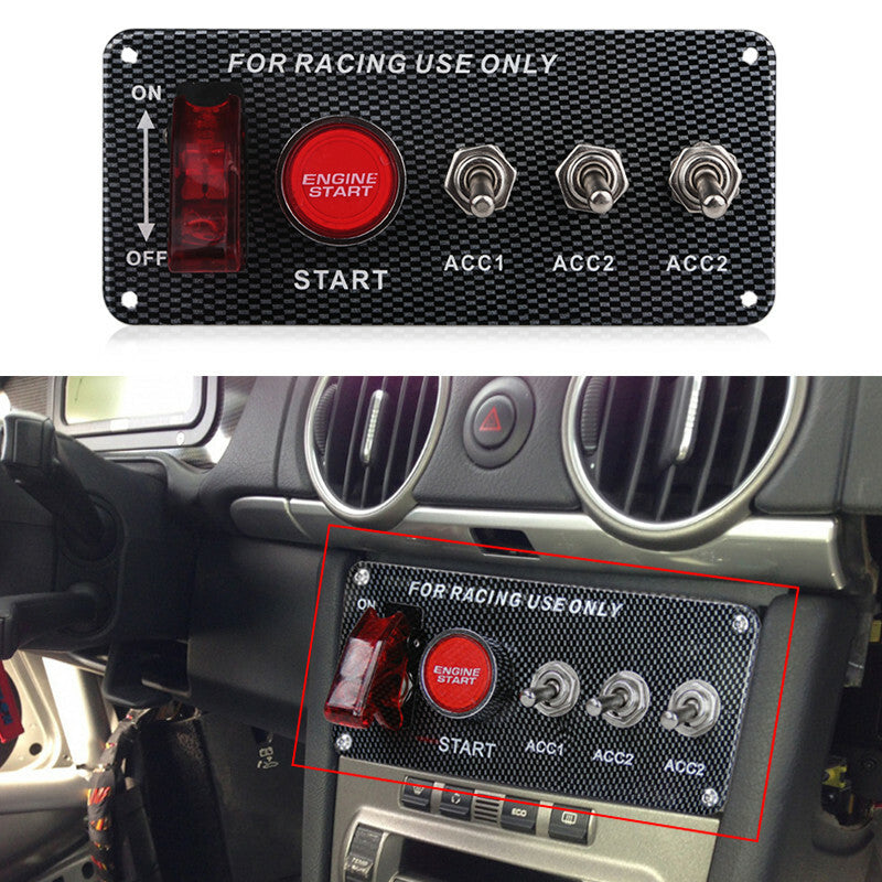 12V Multifunctio Button LED Ignition Panel Engine Start Push Button Carbon Fiber