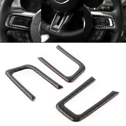 3x Carbon Fiber Interior Steering Wheel Cover Trim for Ford for Mustang 2015-2019