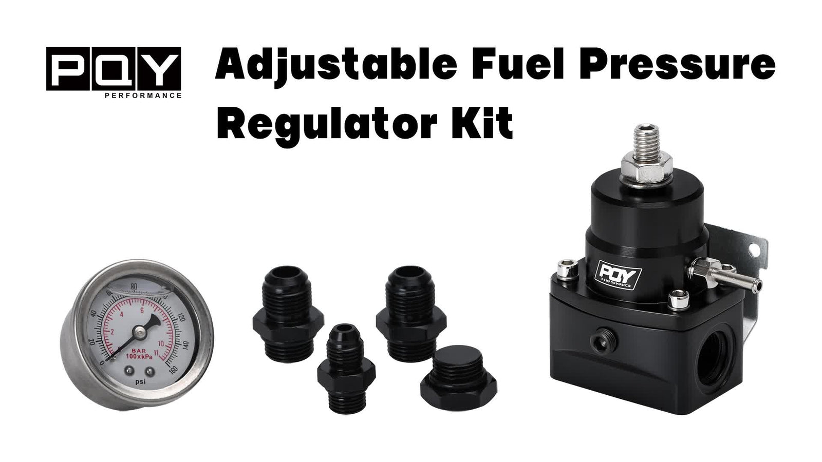 Black Adjustable Fuel Pressure Regulator Kit Oil 0-160psi Gauge -6AN AN8/ORB-8