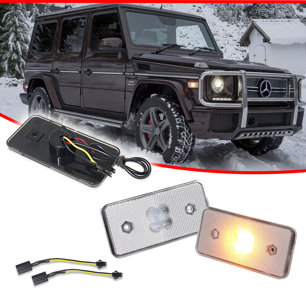Suitable for 02-14 for Mercedes G500 G550 G55 G63 Clear Amber LED Side Marker Lights (Front 2X)