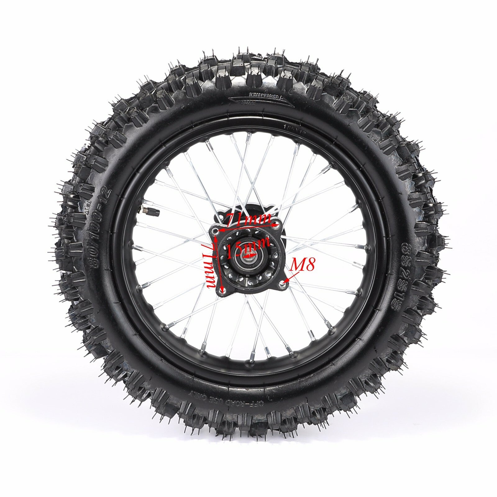 12-inch and 14-inch wheels, 60/100-14 and 80/100-12 tires, front fork, shock absorber, brake kit, CRF70