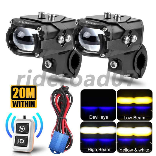 LED Motorcycle Spot Lights Driving Fog Lamp Auxiliary Headlight +Wireless Switch