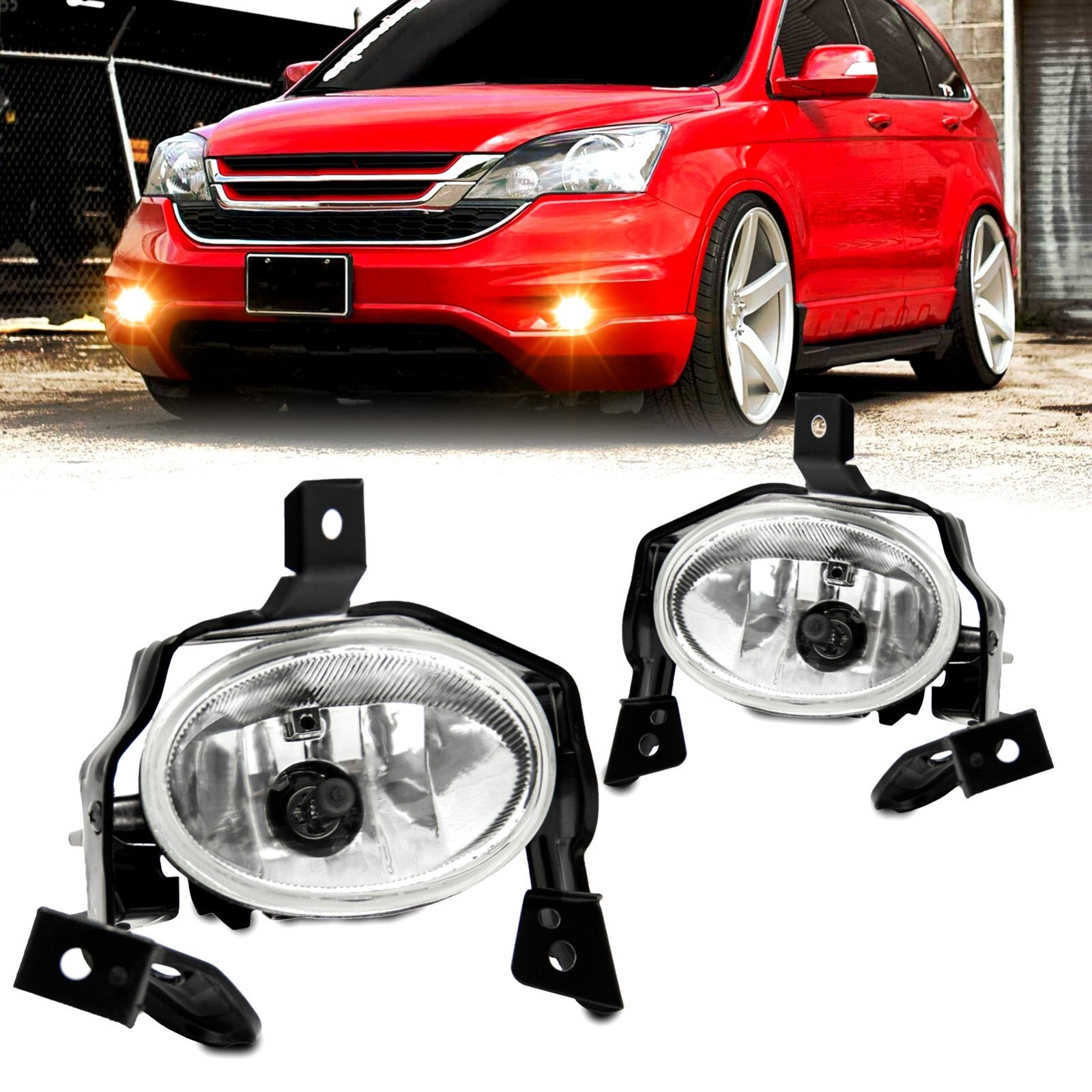Fog lights compatible with 2010-2011 for Honda CR-V, clear lens with switch and wiring B