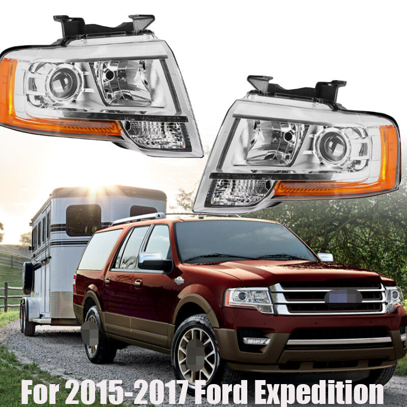 Chrome Projector Headlight For 2015-2017 for Ford Expedition Driver Passenger Side