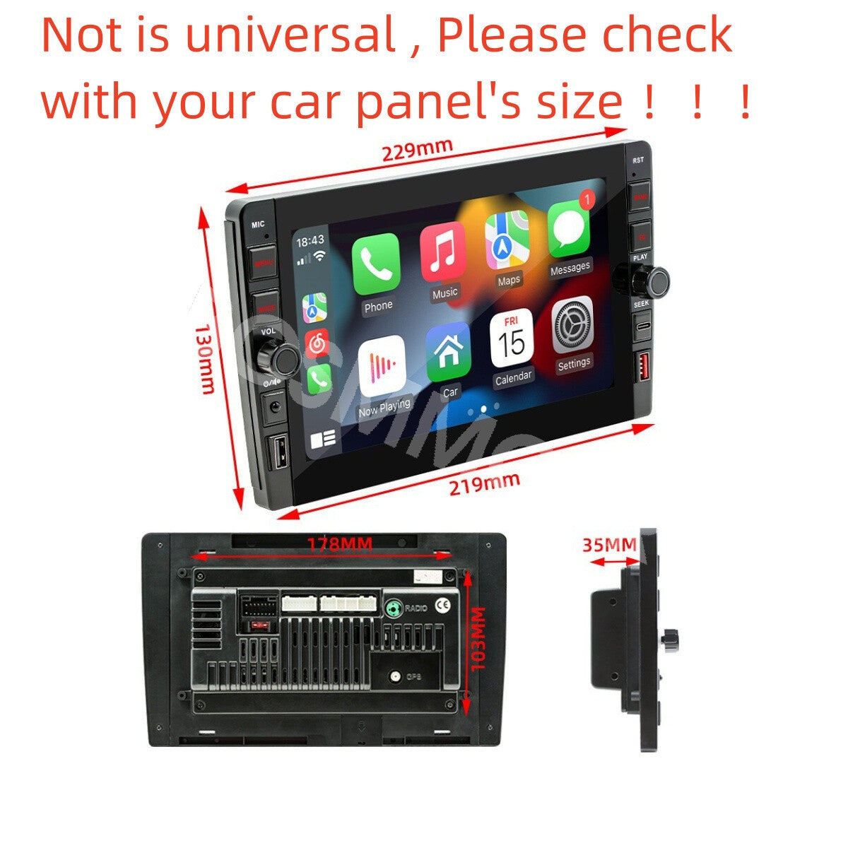 8in 2Din Car Stereo Radio Player Bluetooth FM For Apple Carplay Android Auto