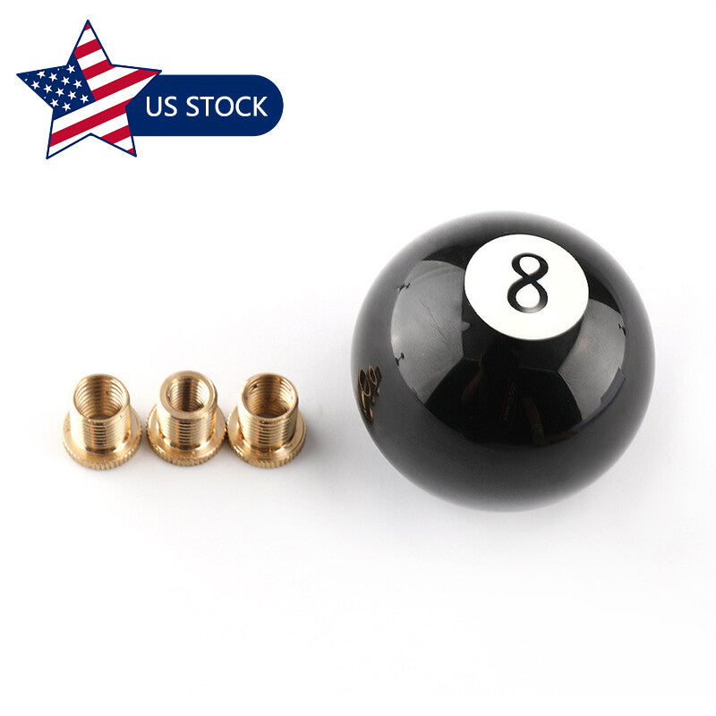 Black 8 Ball Billiard Shift Knob Acrylic Manual Gear Shifter Head w/ 3 Adapters
