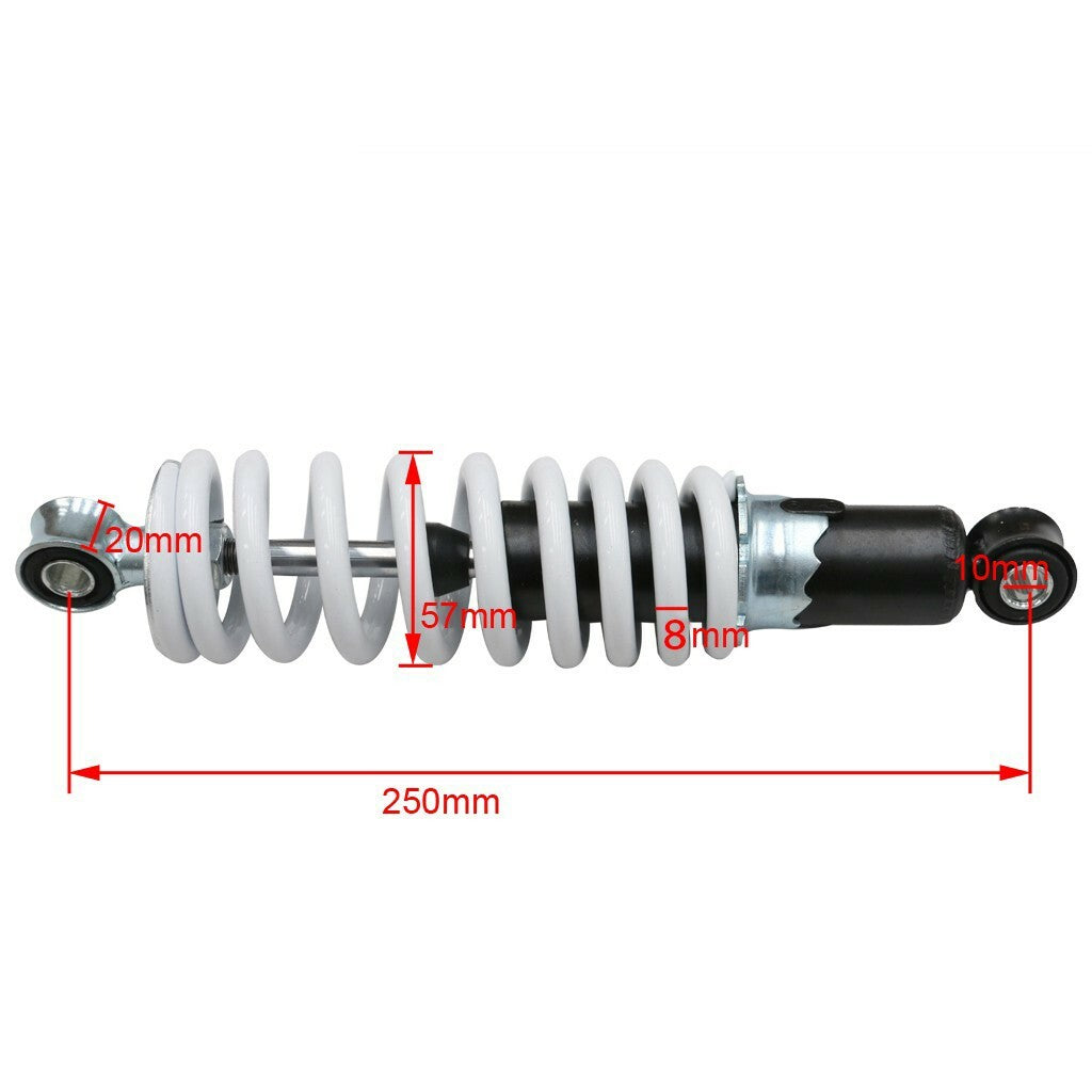 600 lbs 250 mm 10-inch rear shock absorber suitable for go-karts, all-terrain vehicles, four-wheel drive, and off-road bicycles.