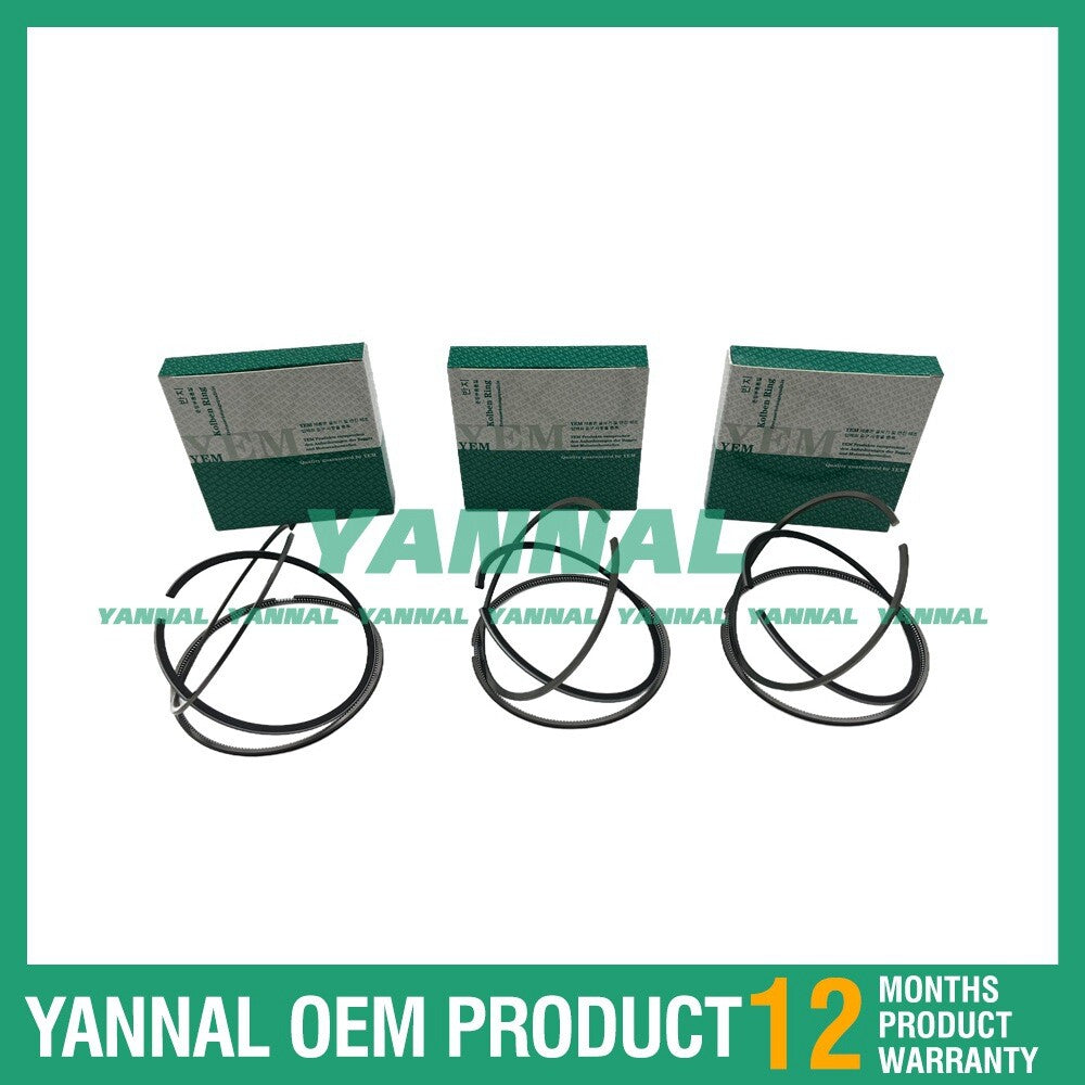 3-piece STD piston ring set for Yanmar 3T75U excavator engine parts.