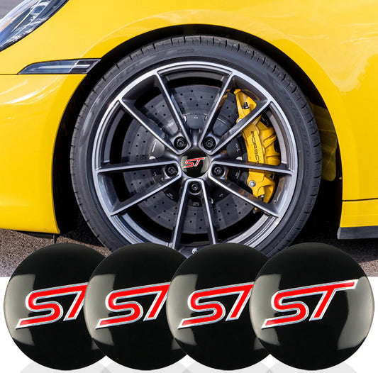 4-Piece ST Black and Red Edge Stickers, Wheel Center Stickers, Rim Stickers 56mm