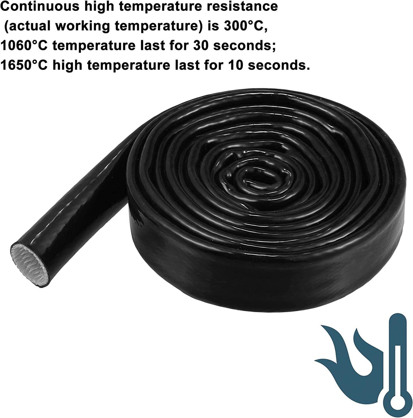 10-foot fireproof woven flame insulation cover, 3/4-inch ID, suitable for 12AN oil fuel line, black.