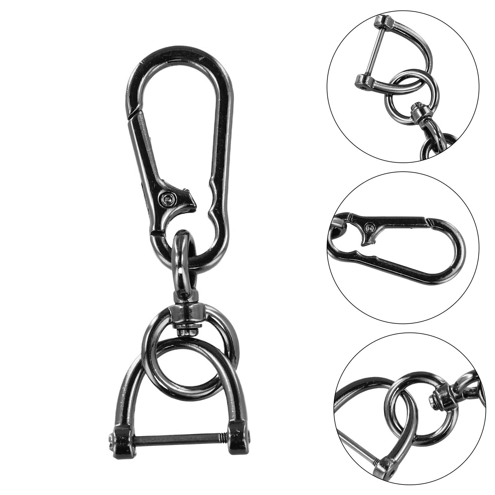 Creative Metal Car Keychain/Key Ring with 8-Shaped Buckle and Horseshoe Buckle - Black