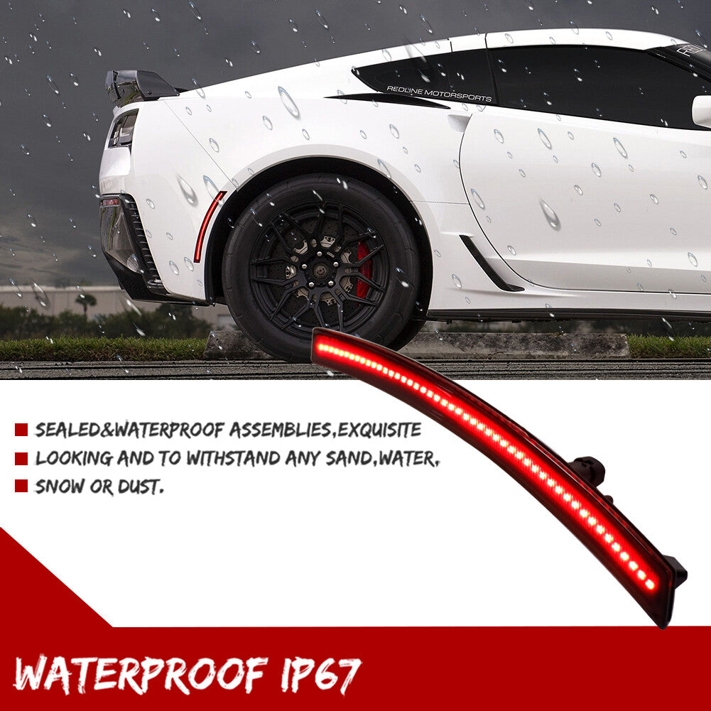 Applicable to 2014-19 for Chevrolet for Corvette C7 Smoked Rear Bumper Red LED Side Marker Lights