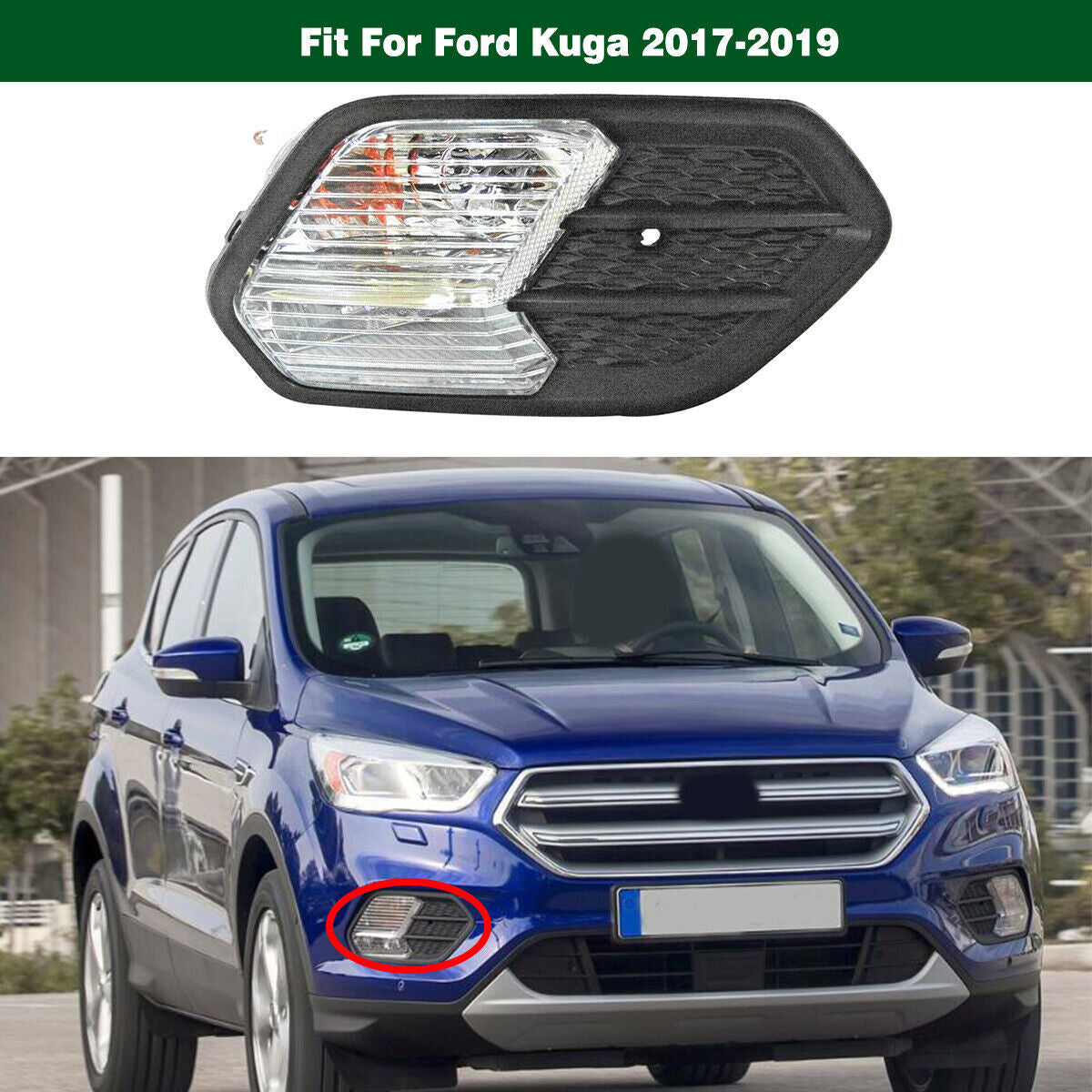 1Set Right Fog Driving Light Lamp w/ Cover Bezel for Ford Escape 2017 2018 2019