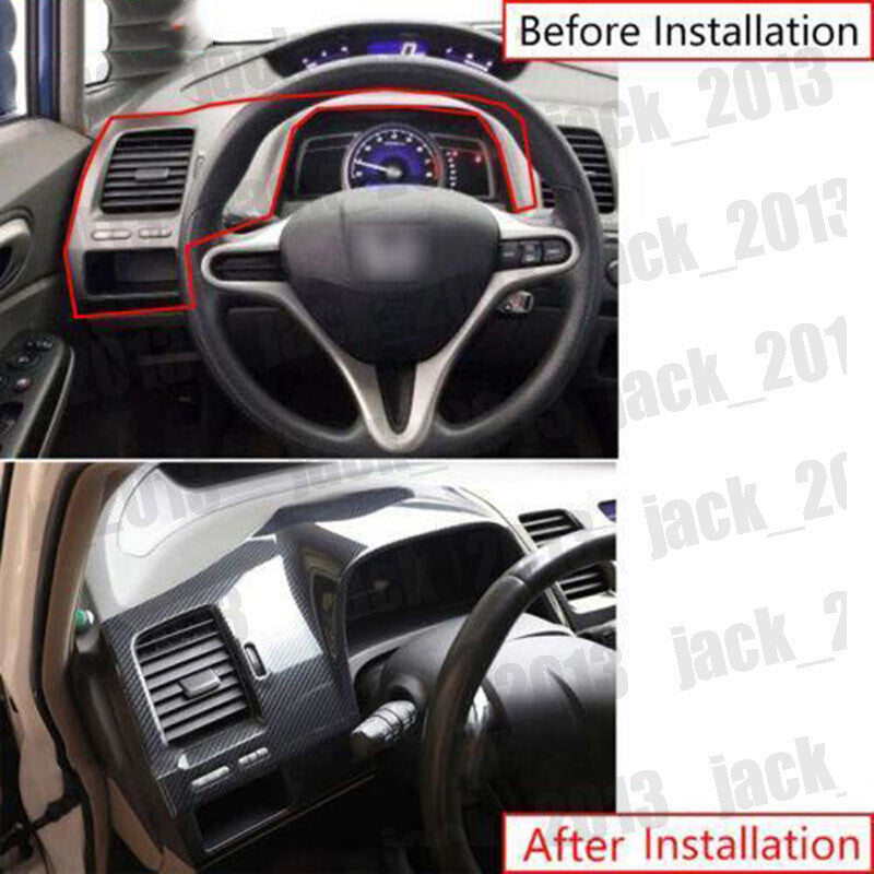 for Honda for Civic 2006-11 Carbon fiber style Dashboard Decorative Frame cover trim