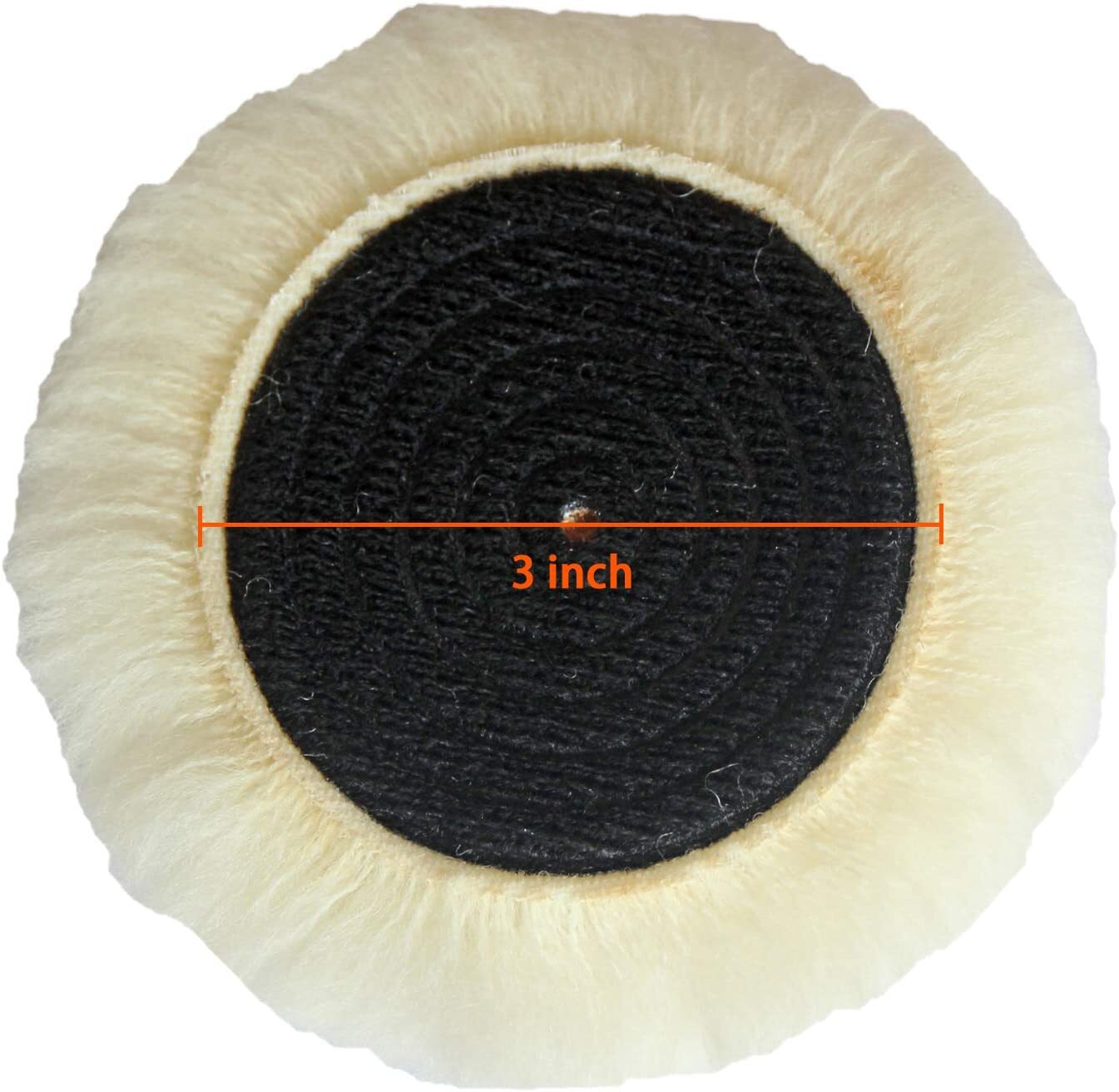 Polishing Pad Kit (4 pieces), 3-inch Buffer, 100% Natural Wool Hook and Loop