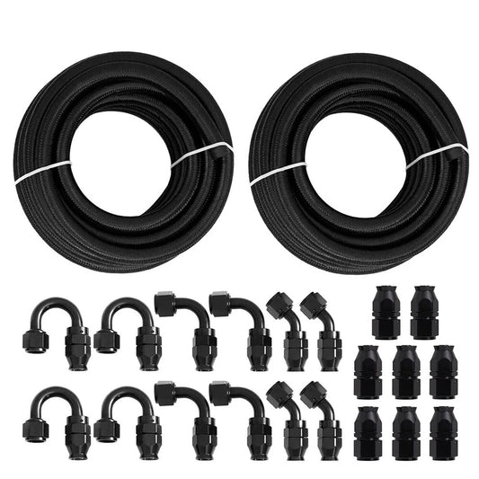 2x Black Nylon Braided E85 PTFE Fuel Line 20ft 4AN- AN4 10 Fittings Hose kit E85