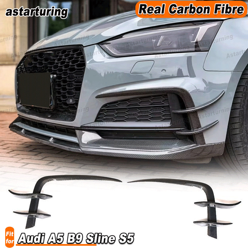 for Audi A5 B9 Sline S5 2017-2019 REAL Carbon Front Bumper Fins Air Vent Cover