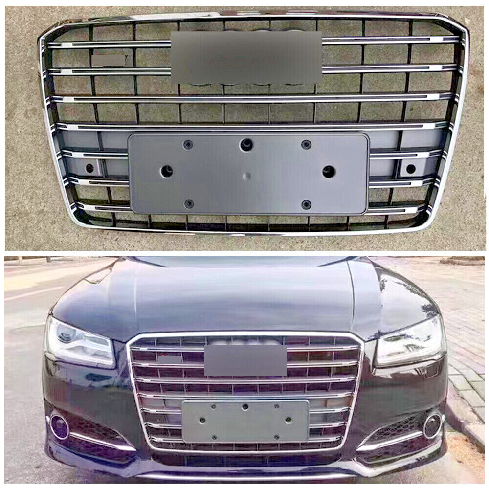 for Audi for A8 2015-2017 Front Bumper Grill Replace Grilles Mesh Grille Gray+Chrome