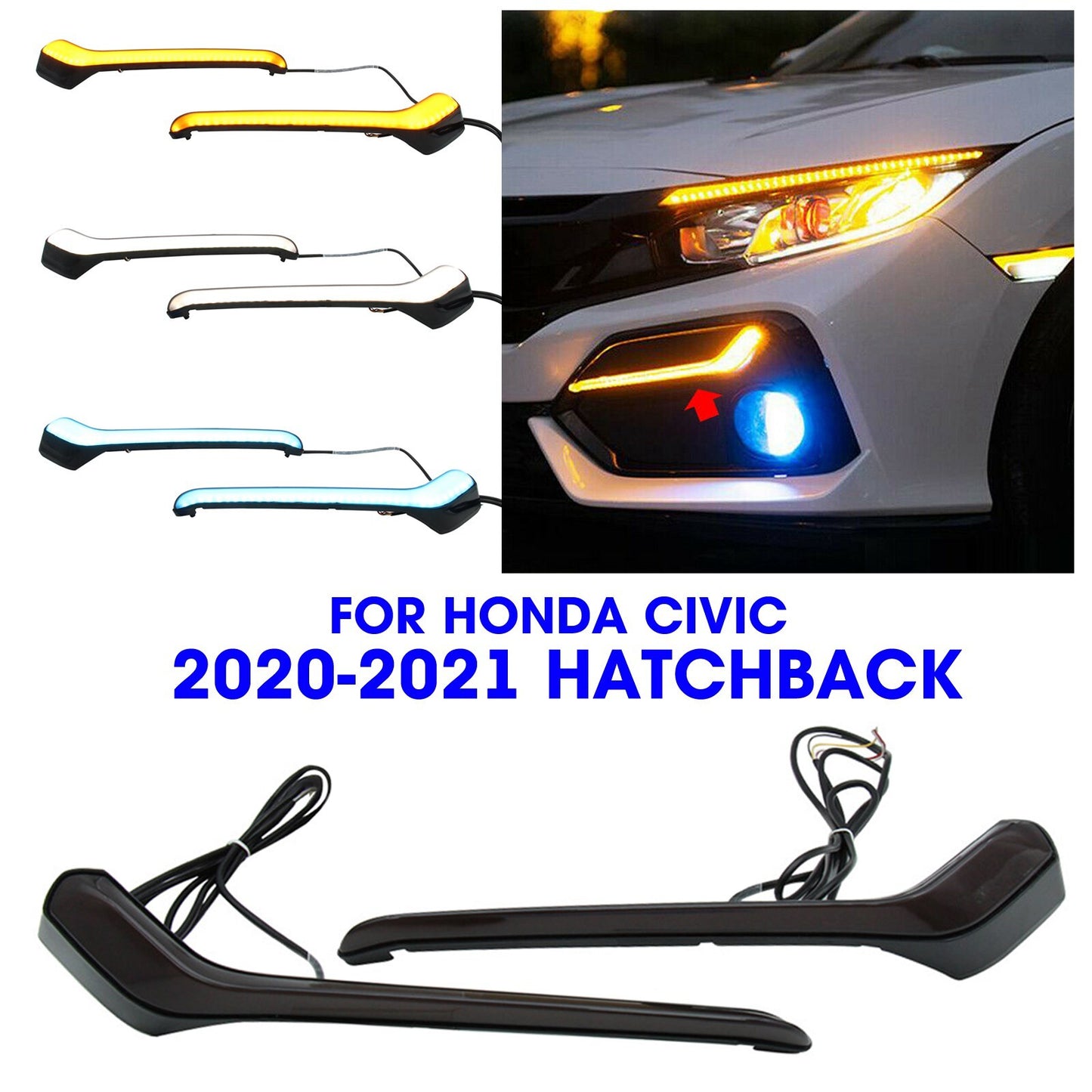 for Honda for Civic 2020-2021 Hatchback 2pcs LED Driving Lights Turn Signal Lamp AT