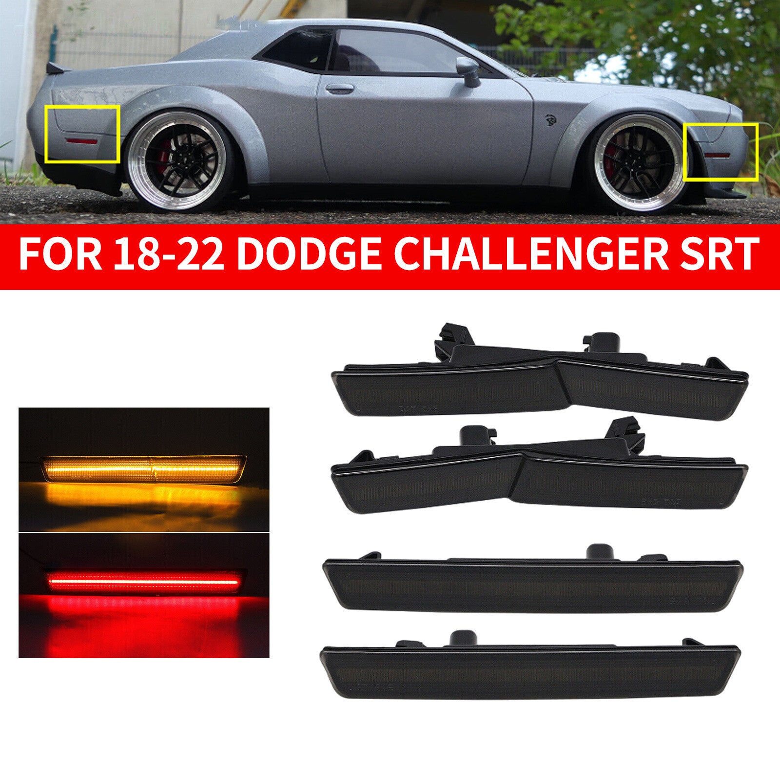 Suitable for 18-22 for Dodge for Challenger SRT widebody smoke LED front and rear side marker lights