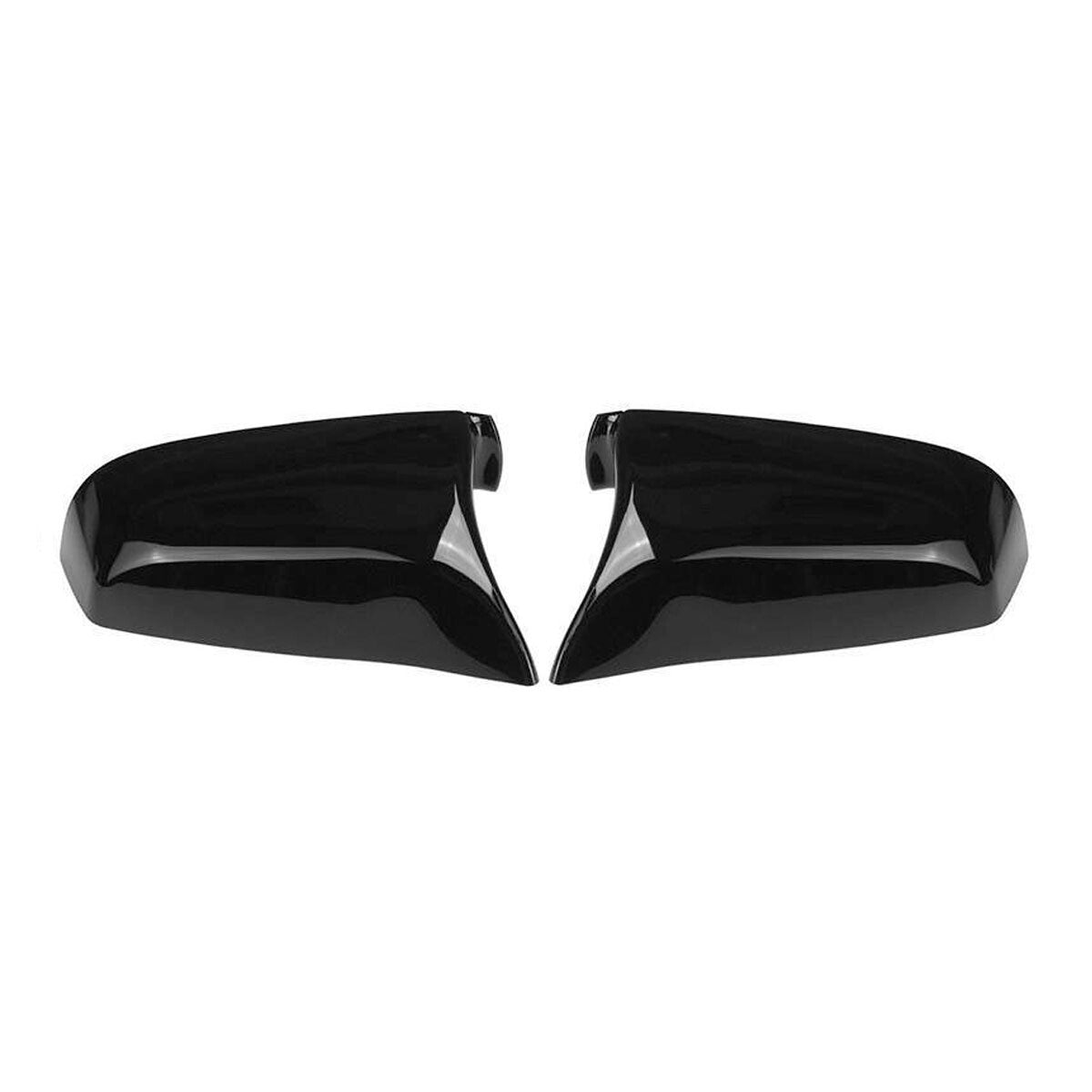 A pair of glossy black mirror-finish protective cases, Model M, suitable for BMW 5 Series, 6 Series, E60, F10 (2008-2013).