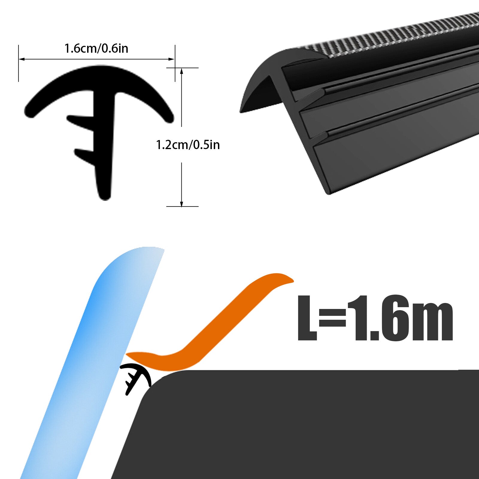 1.6M Car Dashboard Gap Filling Sealing Strip Accessories Rubber Carbon Fiber x1