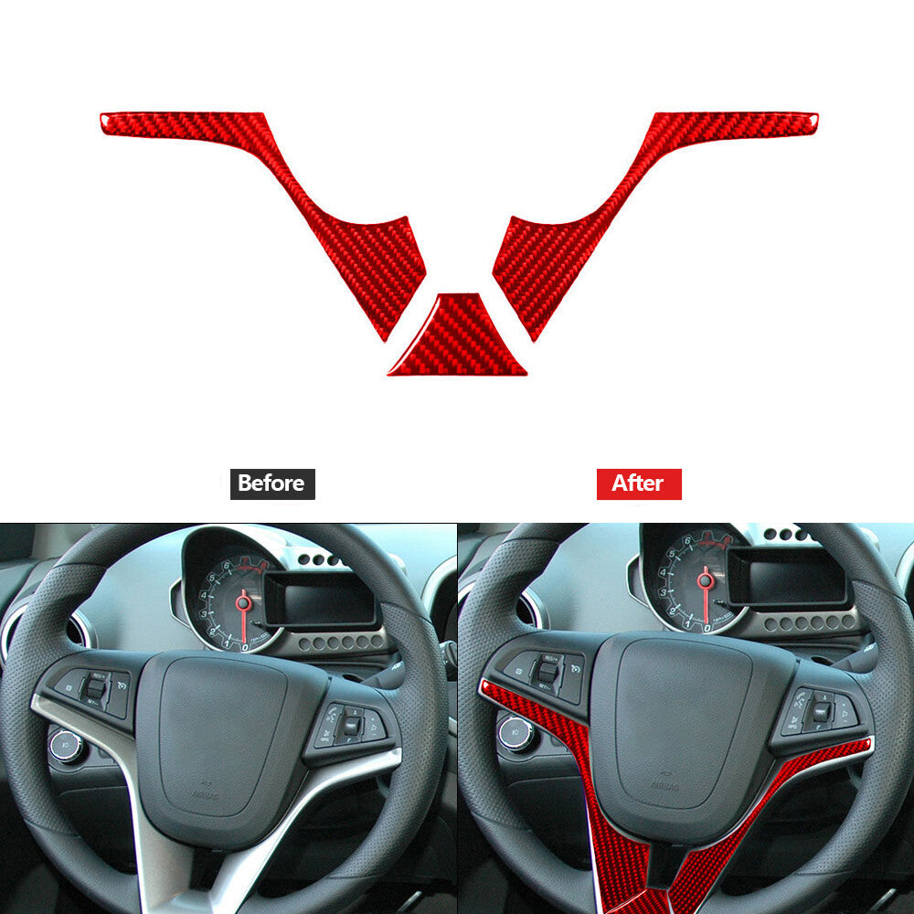Red Carbon Fiber Steering Wheel Accent Cover Trim for Chevrolet Sonic 2012-2016