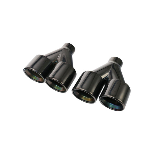 Pair 2.5'' ID 4'' OD Exhaust Muffler Pipe Tip Universal Rolled Black Slant Tips