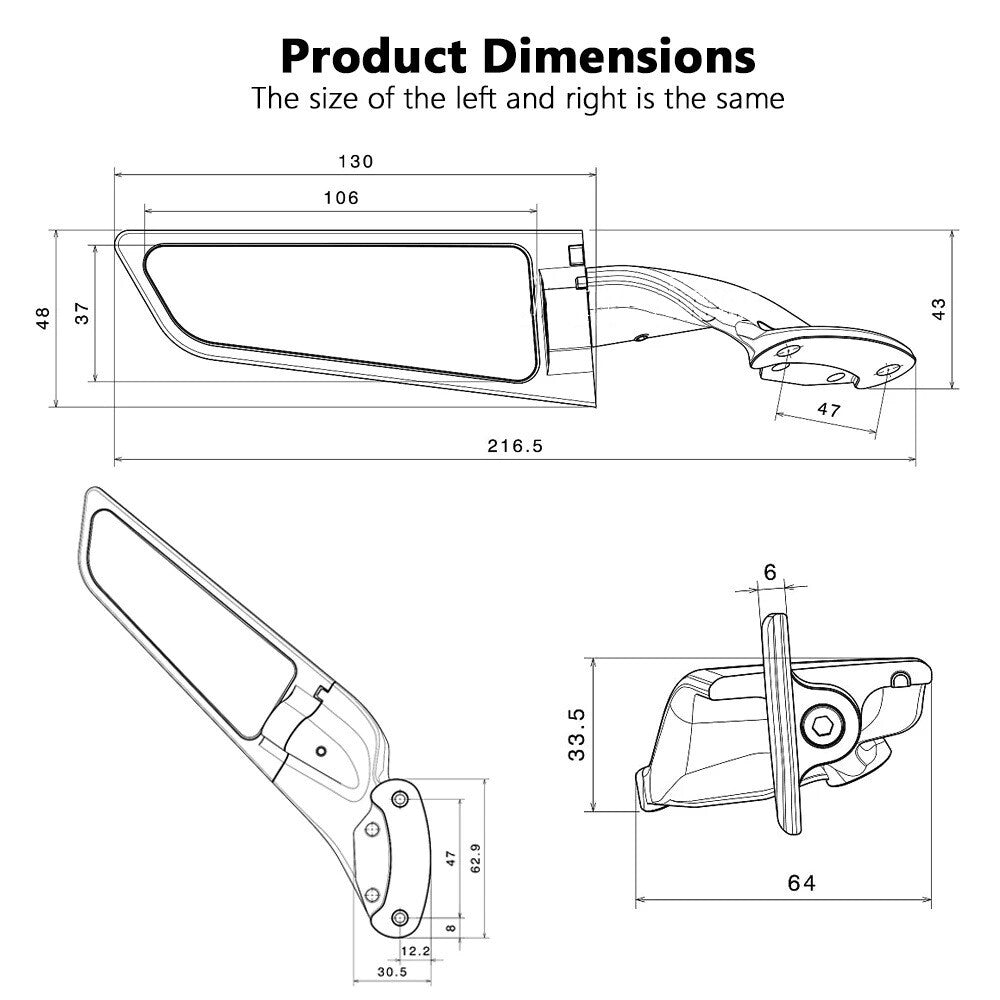 Wing Side Mirror Motorcycle Rear View Mirrors for Kawasaki ZX10R/ SE/10RR