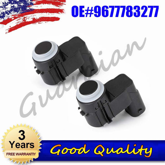 Two replacement parts for the 9677783277 PDC bumper parking assist sensor, suitable for Peugeot 3008, 5008, and 08- models.
