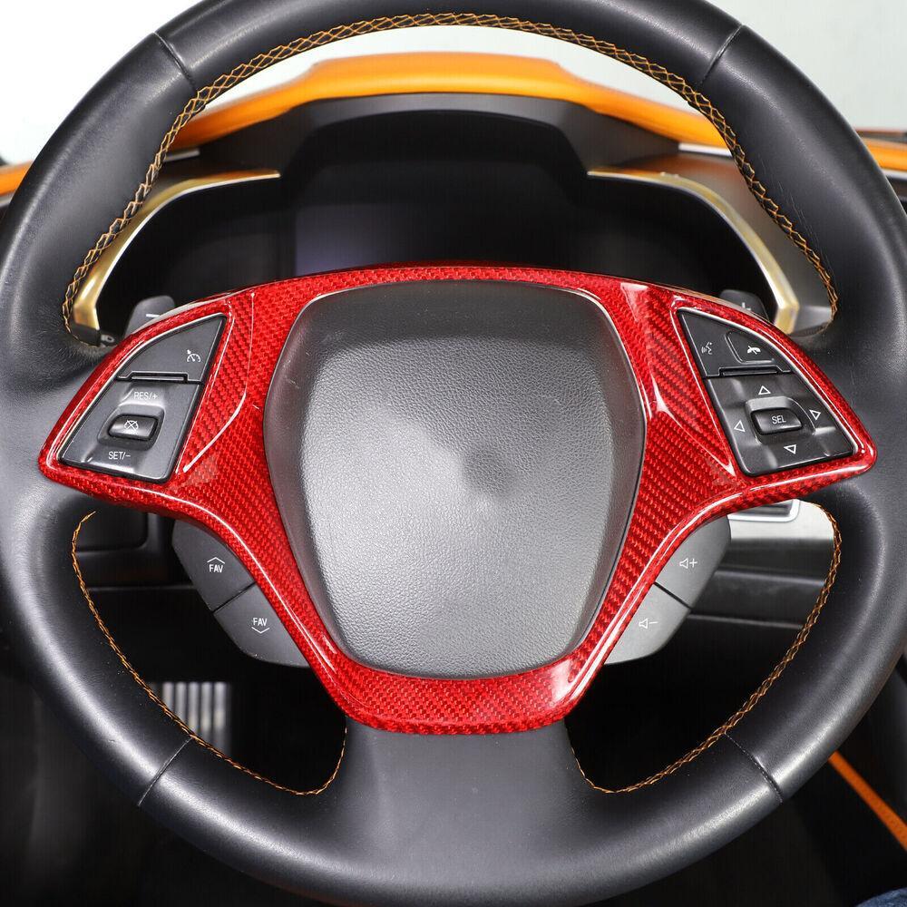 Red Carbon Fiber Steering Wheel Panel Cover for Chevrolet for Corvette C7 2014-2019