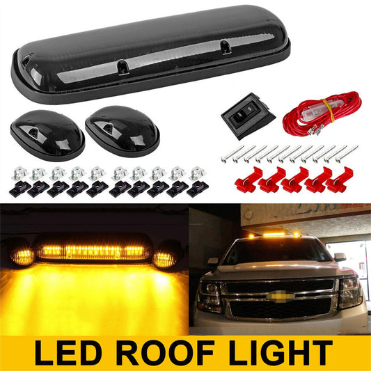 3x For 2002-2007 for Chevy for GMC for Sierra 1500 Smoke Amber LED Cab Roof Top Marker Light