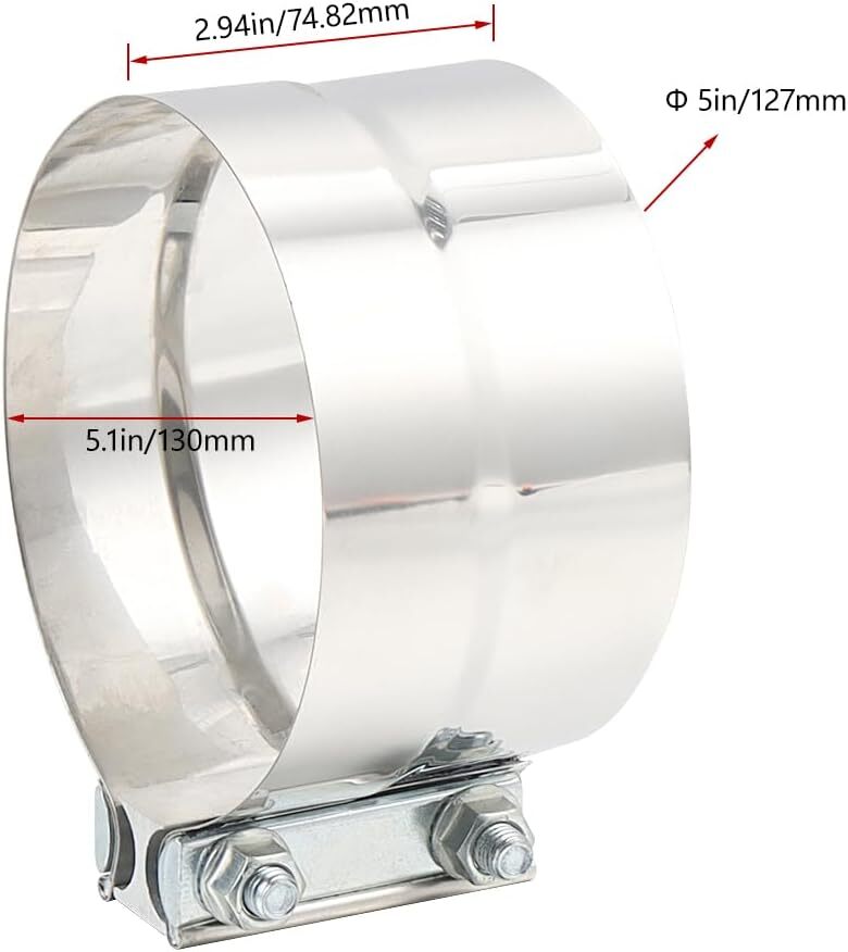 5-inch exhaust clip with 5-inch ring connector, stainless steel ring connector, wide clip