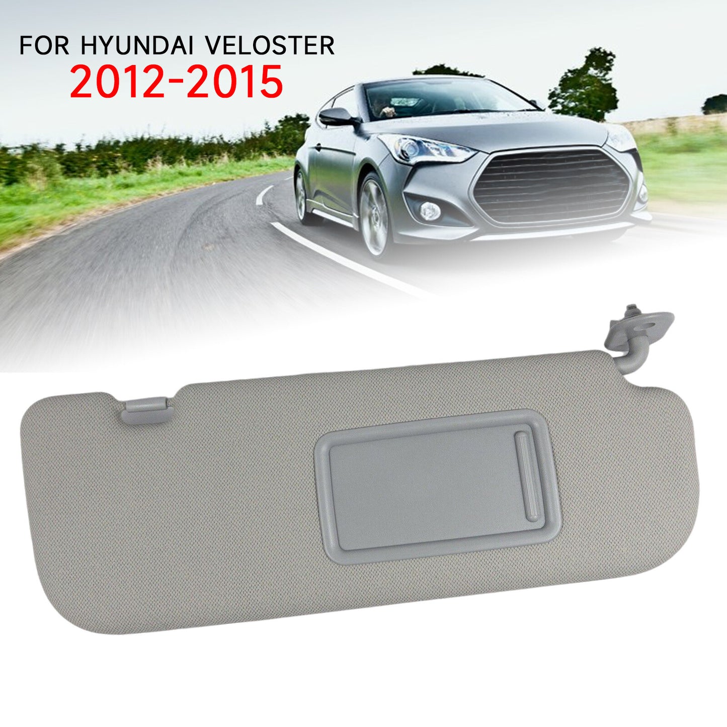New grey right-side sun visor available on 2012-2015 for Hyundai for Veloster passenger side.