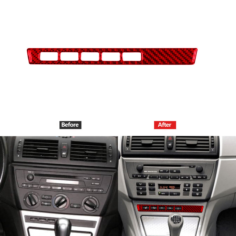 Red Carbon Fiber Multimedia Button Trim Panel Type B for BMW X3 2004-2010
