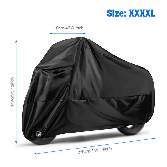 Motorcycle Cover Black XXXXL Waterproof Bike Outdoor Rain Dust UV Protector