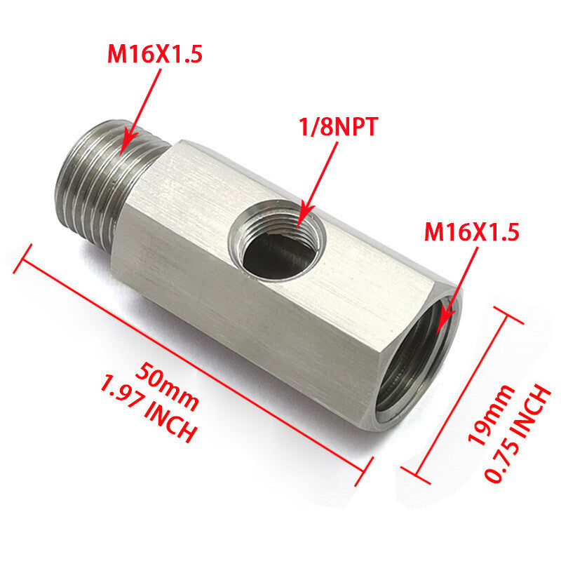 Stainless M16 x1.5 to 1/8 NPT Oil Pressure Sensor Tee Adapter for Turbo Supply