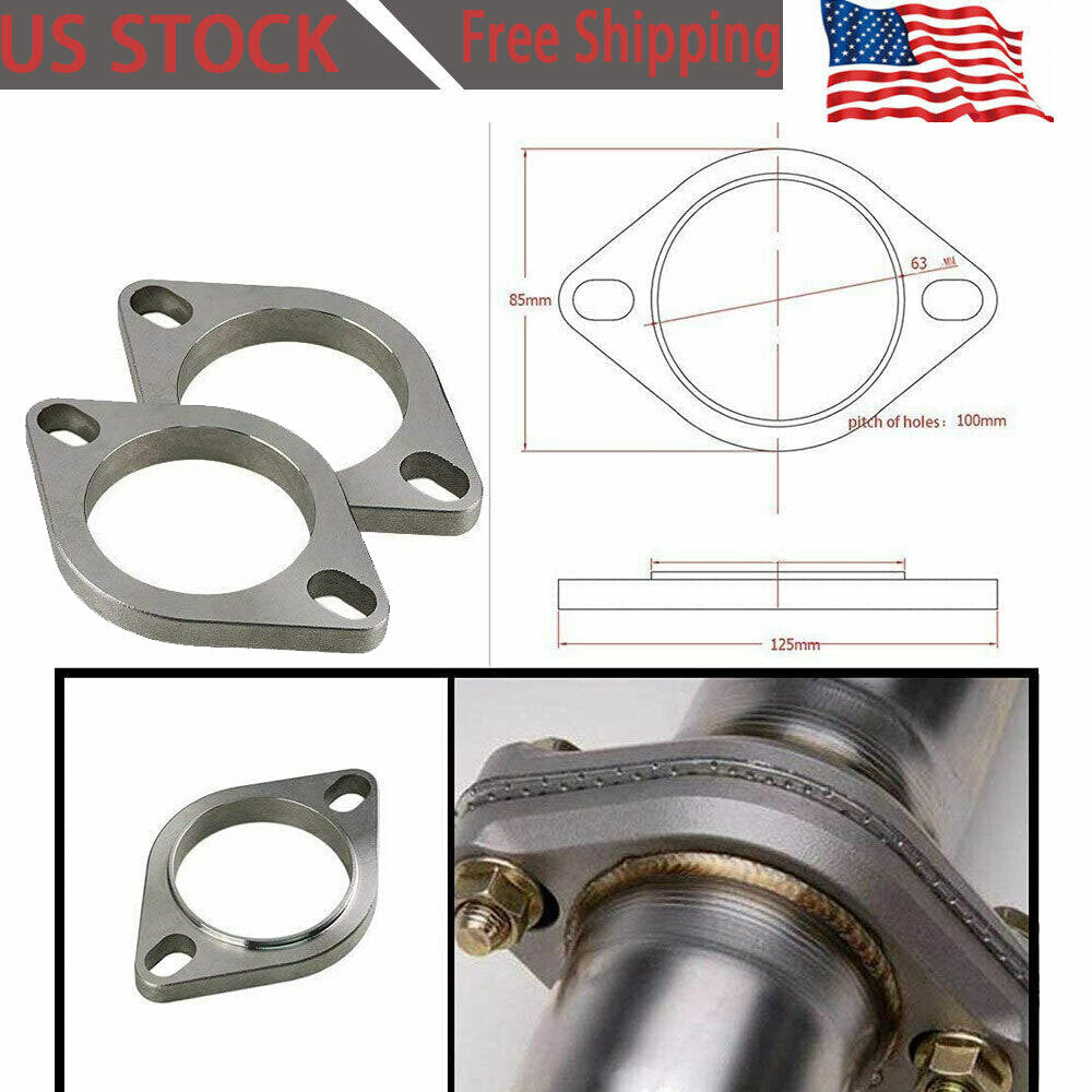 2x 2.5 Exhaust Flange Pipe Header Slotted Bolt Hole Gasket Connection 2.5inch