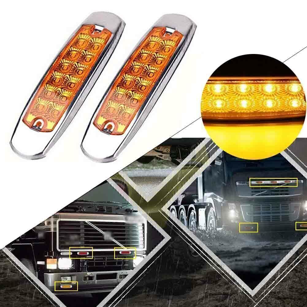 Amber 12LED Sealed Side Marker Clearance Light Fish Shape Trailer Left+Right