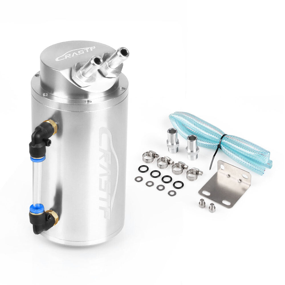 Aluminum Silver Round Car Engine Oil Catch Tank Can Reservoir Breather Kit