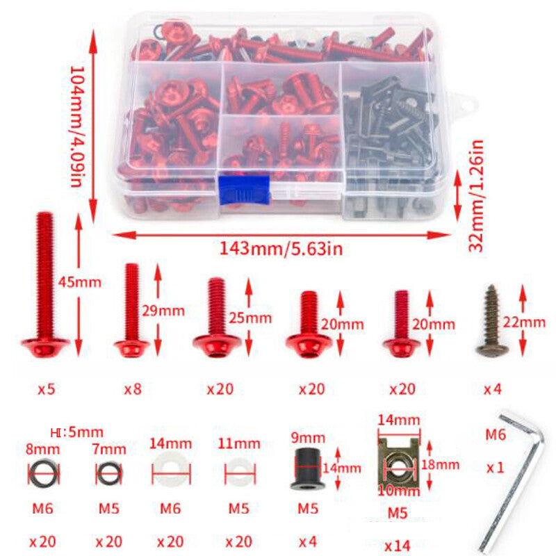 177-piece motorcycle windshield rectifier bolt kit, fastener clip screw set, aluminum